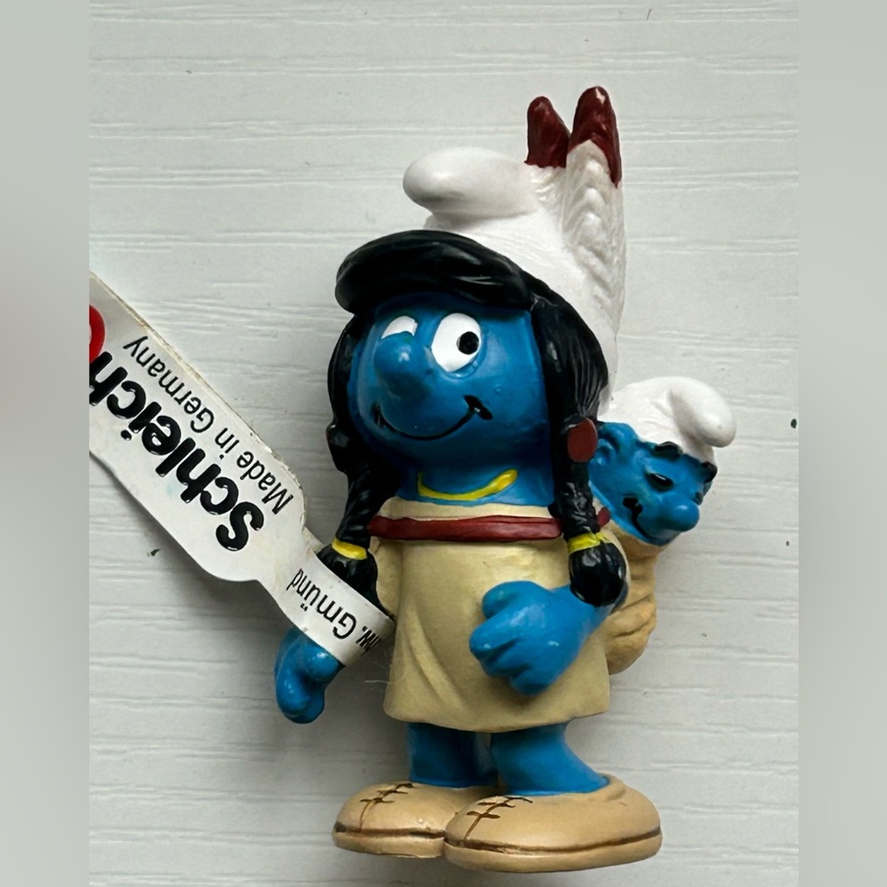 Smurf Schleich‎ Peyo Native American Indian Girl Woman Mother & Baby Vintage NWT